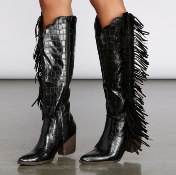 Gothabilly Cowgirl Boots Western Leather Fringe Crocodile Alligator Stevie Nicks - Picture 10 of 10